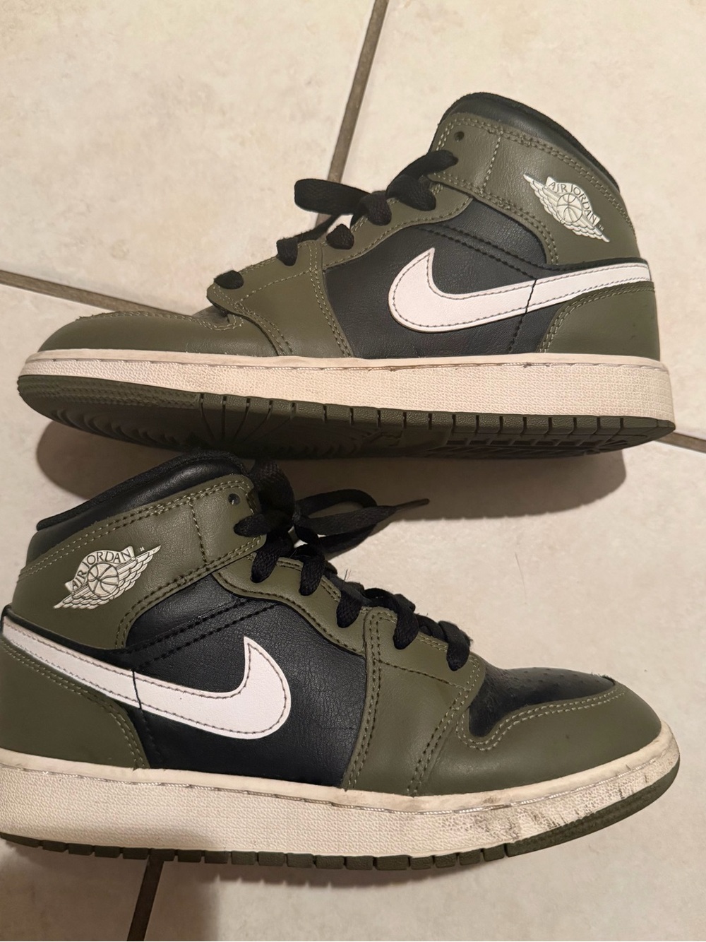 Jordan Boys High Top Sneakers Olive Green/Black/White